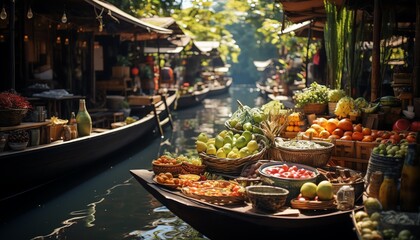 8K highdefinition image of Thailand s local floating markets with intricate details of market life and tropical scenery