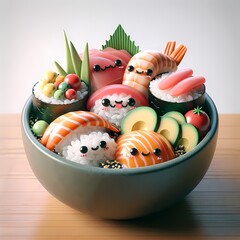Cute Assorted Sushi Bowl Cartoon Characters