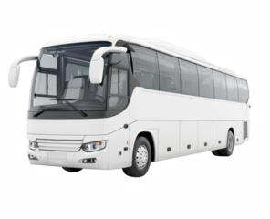 White modern tour bus with large windows isolated on white background.