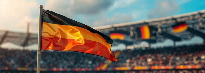 German flag at stadium. Sport concept. Football background
