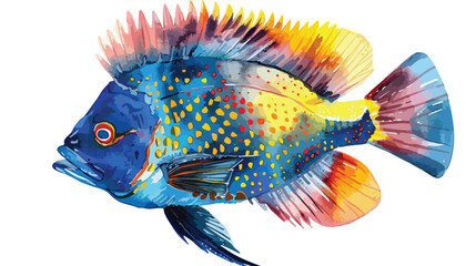 Tropical fish watercolor sea animal. Ocean underwater