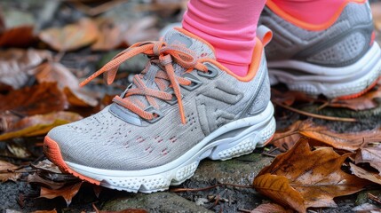 Autumn Serenity - A Sneaker Amidst Fallen Leaves and Fleeting Human Presence