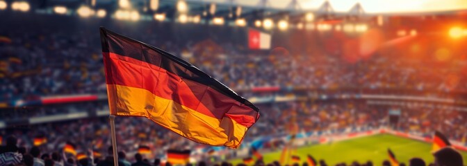 German flag at stadium. Soccer concept. Football background