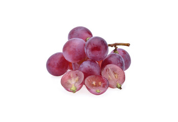 Bunch of red grapes with water drops isolated on white background