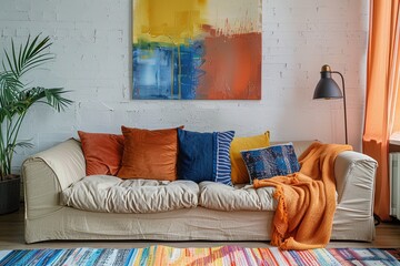 Rustic Living Room with Vibrant Beige Couch