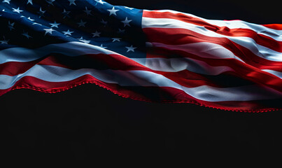 Waving United States Flag Against Black Background, Memorial Day Tribute, National Pride and Patriotism Concept