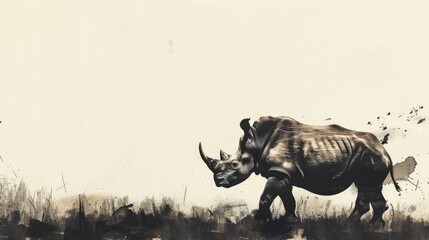 Fototapeta premium Indian Rhinoceros Immortalized Through Monochrome Photography in Serene Solitude