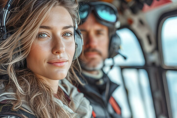 Woman with Headset in Helicopter