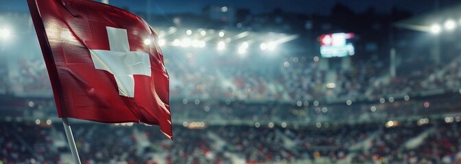 Swiss flag at stadium. Sport concept. Football background