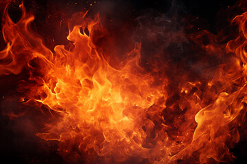 Fire flames on black background. Blaze fire flame background and textured