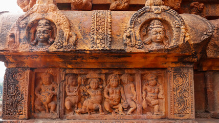 Carvings of Ganas on the Sri Malgatti Shiva Gudi Badami, Baglkot, Karnataka, India.