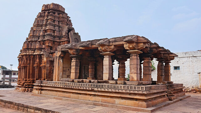 Carved Yallamma Devi Gudi Temple, Built by Chalukya Dynasty, Badami, Baglkot, Karnataka, India.