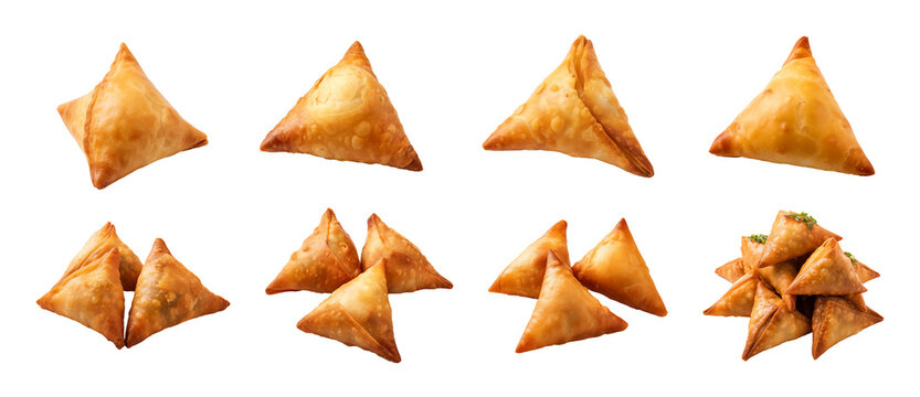 Fried samosas, crispy golden triangular appetizers