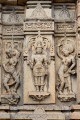 Carvings of Lord Vishnu and Dancing Women's on the Kedareshwar Temple, built in 11th Century by Chalukya King Vikramaditya VI, Dharmapuri, Maharashtra, India.