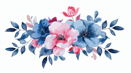 Watercolor flower floral blue and pink bouquet isolat