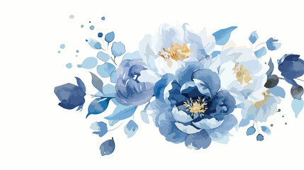 Watercolor flower floral bouquet with blue peony. Per