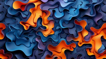  A multicolored abstract background featuring wavy forms in orange, blue, and purple hues against a dark blue and purple backdrop, framed by a white border