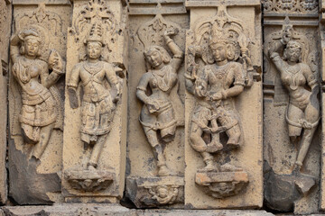 Carving of Lord Vishwakarma and Dancers on the Kedareshwara Temple, Dharmapuri, Beed Maharashtra India.