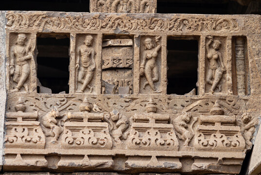 Carving Details on the Kedareshwara Temple, Dharmapuri, Beed Maharashtra India.