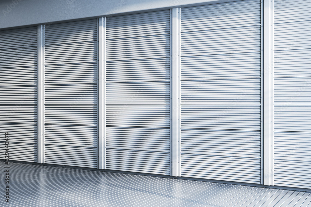 Poster blank gray linear blinds gallery wall with mock up place. museum concept. 3d rendering.
