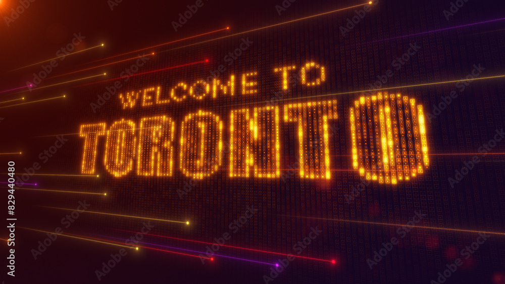Poster abstract futuristic orange purple shiny perspective square hud mosaic grid of welcome to toronto dig