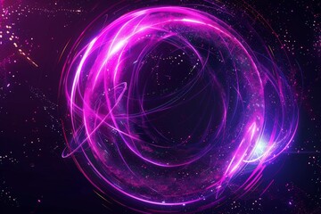 Obraz premium Magical Neon Sphere in the Night Sky - Abstract Vibrant Cosmic Glow Postproducted Digital Illustration. Generative AI. Beautiful simple AI generated image in 4K, unique.