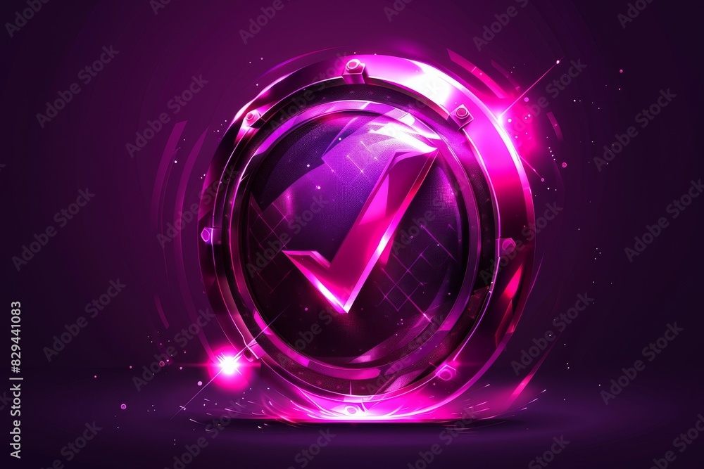 Poster sleek pink cyber shield spinning in a virtual environment, representing active and dynamic cybersecu