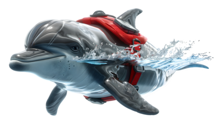 Dolphin dressed as a life guard isolated on a transparent background, PNG, Ai