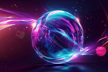 Obraz premium Science and Technology Concept, Atomic Structure with Nucleus - a Symbolic Image of Elementary Particle on Black Background. Beautiful simple AI generated image in 4K, unique.