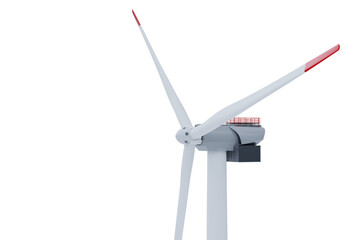 Single wind turbine with red-tipped blades on transparent background