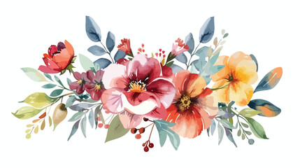 Watercolor greeting card template with bouquets flower