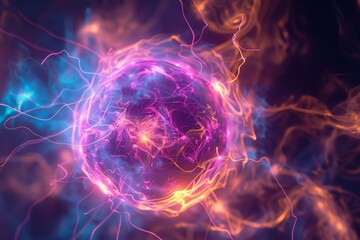 Science and Technology Concept, Atomic Structure with Nucleus - a Symbolic Image of Elementary Particle on Black Background. Beautiful simple AI generated image in 4K, unique.