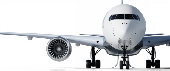 Passenger aircraft front view on transparent background