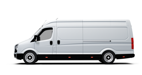 White cargo van with side profile on transparent background