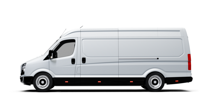 White cargo van with side profile on transparent background