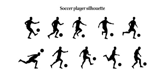Illustration vector set of soccer player silhouette art style.