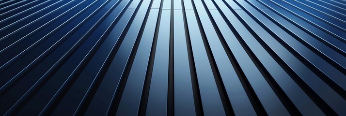 Obraz premium Regular blue and navy blue three-dimensional striped background, black background aspect ratio 3:1, for banner, landing page, website