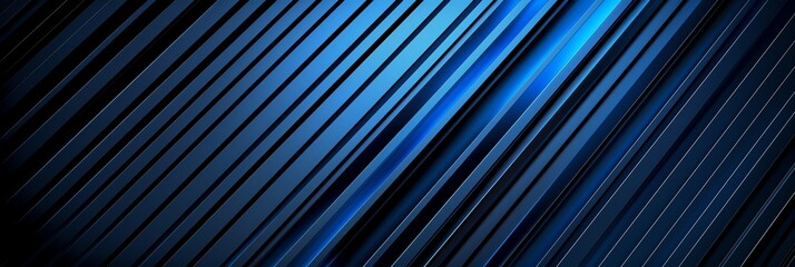 Regular blue and navy blue three-dimensional striped background, black background aspect ratio 3:1, for banner, landing page, website