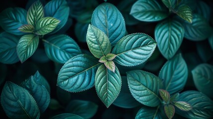  A close-up of a green plant with leaves, green on both sides The bottom leaves are at the top in this view