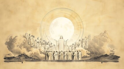 Biblical Illustration: The Millennium, Thousand-Year Reign of Christ, Peace, Justice, and Righteousness, Beige Background, Copyspace