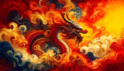 Fototapeta premium Oriental-style dragon, swirling patterns
