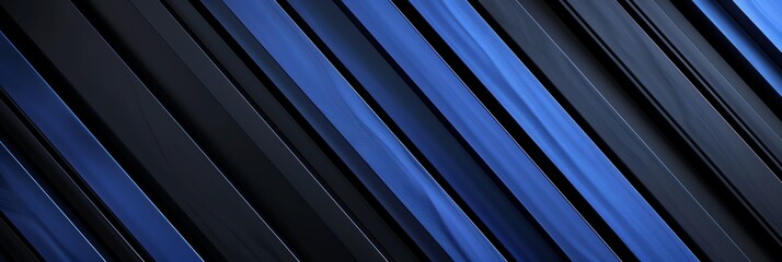 Obraz premium Regular blue and navy blue three-dimensional striped background, black background aspect ratio 3:1, for banner, landing page, website