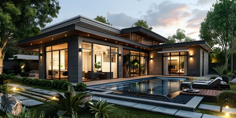 Obraz premium A modern house with a swimming pool
