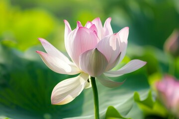 Artistic illustration of lotus flowers with butterflies, ideal for nature-themed decor. Vesak Day greeting card.. Beautiful simple AI generated image in 4K, unique.