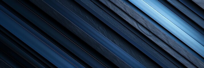 Regular blue and navy blue three-dimensional striped background, black background aspect ratio 3:1, for banner, landing page, website