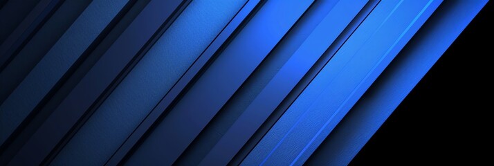 Obraz premium Regular blue and navy blue three-dimensional striped background, black background aspect ratio 3:1, for banner, landing page, website