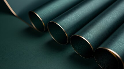 Fototapeta premium A tight shot of metallic pipes against a verdant backdrop The pipe ends are somewhat indistinct, displaying a blurred aspect