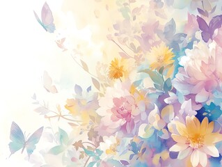 Obraz premium A beautiful watercolor painting of a variety of flowers and butterflies