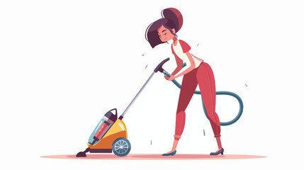 Woman with a vacuum cleaner. House cleaning. Vector illustration