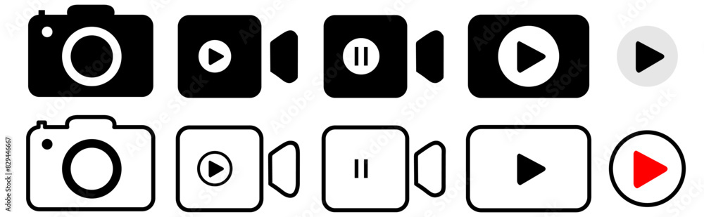 Poster camera video icon. camera icon. play icon button. audio player icon. video streaming web icons